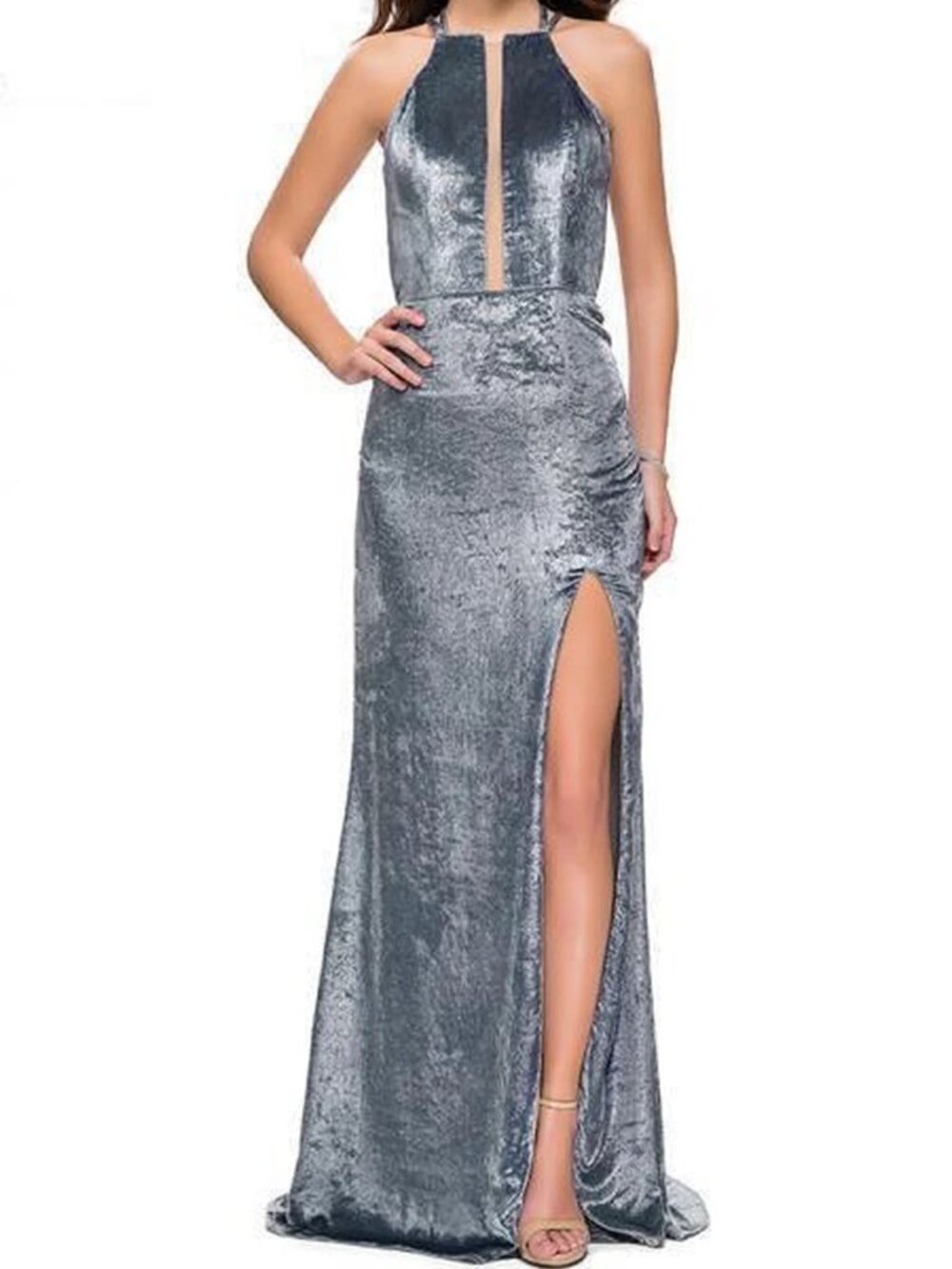 SALE NWT La Femme 25861SC Sheath Prom Dress Silver Size 6